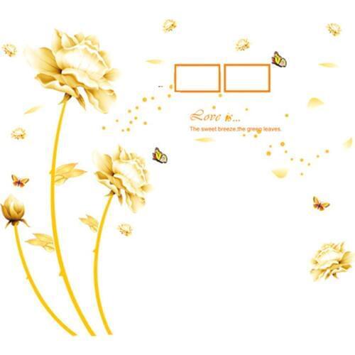 Golden Riches Honour Flowers Wall Sticker Butterflies for decoration DIY Living Room TV/Sofa Background Mural Decals stickers