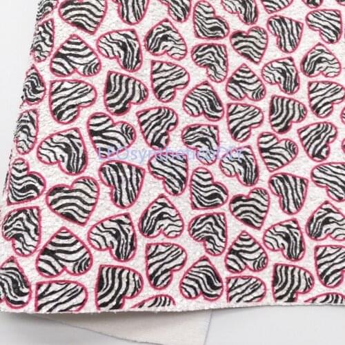 1PC 21X29CM Chunky Glitter Leather, Zebra Hearts Printed Glitter Leather Sheets For Making Bows LEOsyntheticoDIY R276A