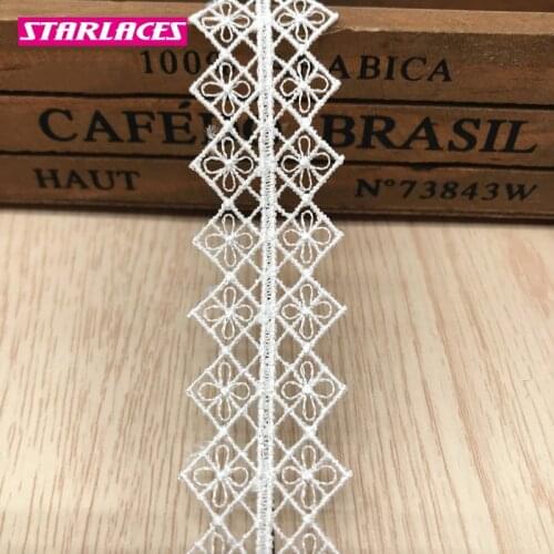 14yards width2.5cm white polyester embroidery water-soluble bar code lace trim fabric ribbon dress clothing diy accessories