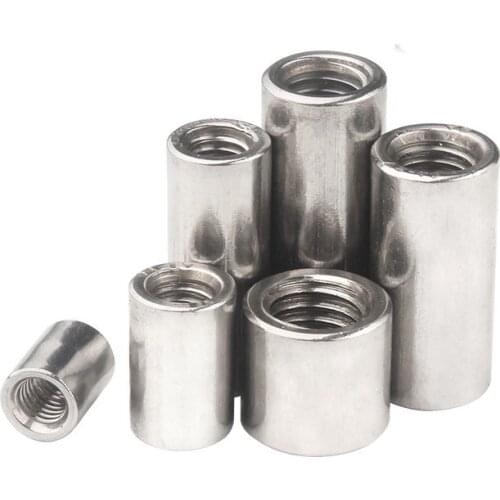 2-5pcs Round Coupling Nuts 304 Stainless Steel Long Rod Nut Connector Joint Tubular Threaded Insert Screw Hardware Fasteners