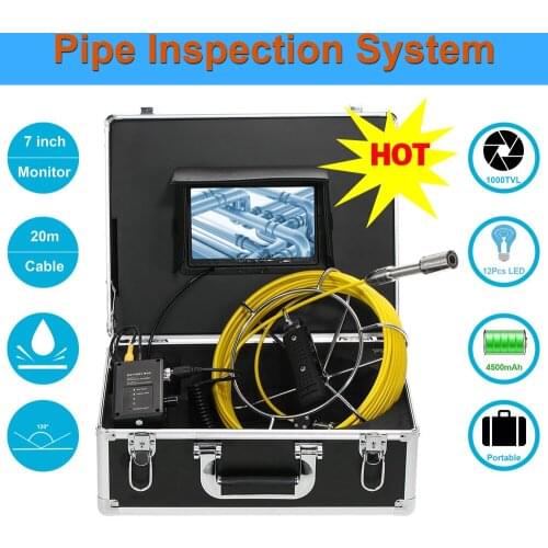 20m Pipe Wall Sewer Inspection Camera System Industrial 7''23MM Waterproof Endoscope CameraWith 12 LEDS