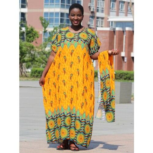 2019 New Fashion Yellow Colorful Printed Party Cotton African Dashiki Dress