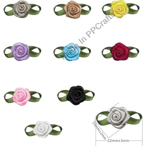 22x10MM Satin Ribbon Foliage Rose Flower For Packing Cloth Hairbow DIY Crafts 200pcs Free Shipping