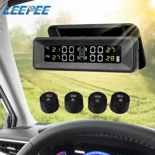 Smart Car Digital TMPS LCD Display Solar Power With 4 External Sensors Tire Pressure Monitoring System Auto Security Alarm