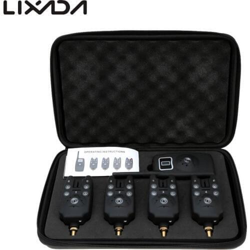 Lixada Wireless 4+1 LED Fishing Bite Alarm Digital Set 4 Alarm Alert+ 1 Receiver with Case LED Echo Sounder Bite for Carp Pesca