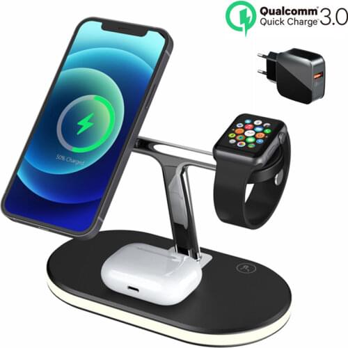 3 in 1 Magnetic Qi Wireless Chargers For Magsafe Chargers iPhone 12 Pro Max/Apple iWatch 6/5/4 Charging Dock For Airpods Pro
