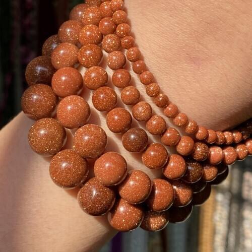 Natural Gold Sand Stone Beads For Jewelry Making Round Golden Sand Loose Beads Diy Bracelet Necklace Accessories 4 6 8 10 12mm