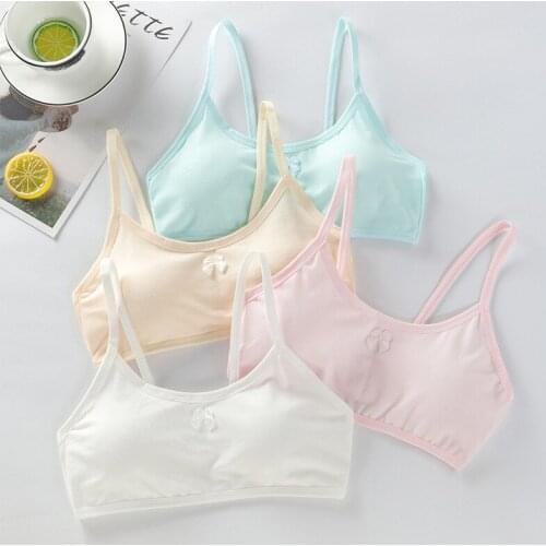 Bra Puberty Young Girls Kid Training Cotton Vests Sport Solid Color Tops Breathable Teens Students Underwear Bras 8-18 Years Old