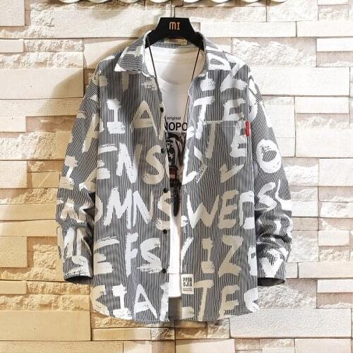 Camisa Masculina Plus Size 5XL-M Autumn New Letter Print Long Sleeve Shirt Men Clothing 2021 Loose Casual Camisas De Hombre Sale