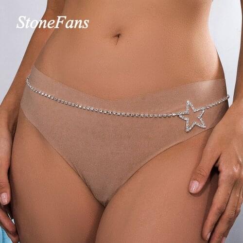 Stonefans Luxury Rhinestone Chain Star Waist Chain Jewlery for Women Sexy Body Chain Crystal Belly Waistband Bikini Jewellery