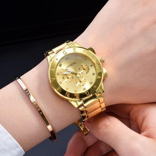 Geneva Stainless Steel Women Watches Business Casual Men Watches Fashion Gold Ladies Dress Watch Relogio Feminino Zegarek Damski