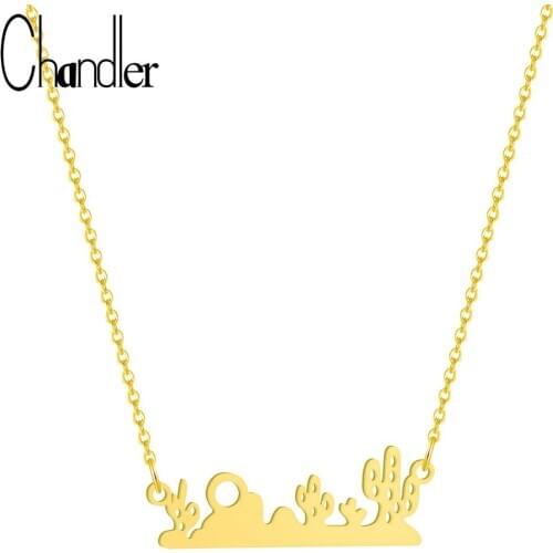 Chandler Desert Landscape Necklace For Women Girls Stainless Steel Choker Cactus Tree pendant Punk Outsade Travel Pop Callors