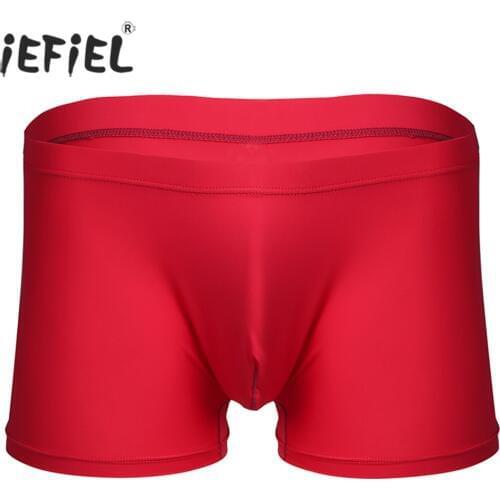 IEFiEL Sexy Men Lingerie Ice Silk Boxer Shorts Jockstraps Underwear Mens Underpants Comfortable Fashion Gay Panties Wetlook