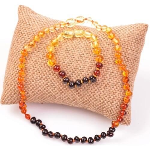 Stone Boxes Drop Amber Baby Necklace and Wristbands Set