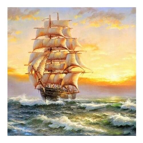 2020 hot sale DIY Diamondpainting Yellow boat in the sun Diamond Painting Cross Stitch Kits Diamond Embroidery for gift zx