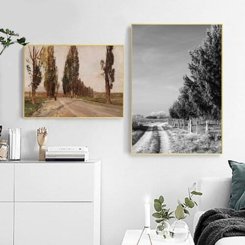 Country Road Landscape Oil Painting Art Prints French Countryside Natural Scenery Poster Wall Art Picture Canvas Painting Decor