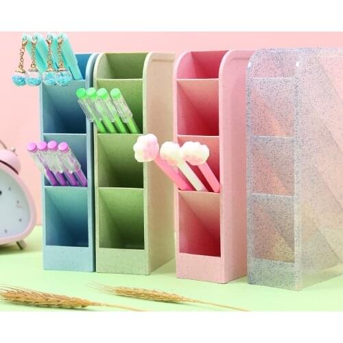 Kawaii Fashion Transparent Large Capacity Pen Holder Pencil Makeup Brush Storage Box School Office Desktop Stationery Organizer