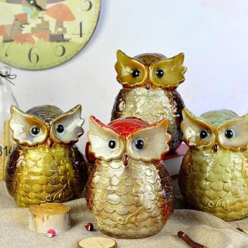 Owl Shaped Piggy Bank Coins Storage Box Ceramics Coin Money Saving Box Jar Home Decoration Figurines Craft Christmas Gift For K