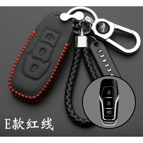Leather Car Smart Remote Key Case Automobile Protective Key Skin Shell Cover For Ford Edge Mondeo Mustang For Ford Keys keychain