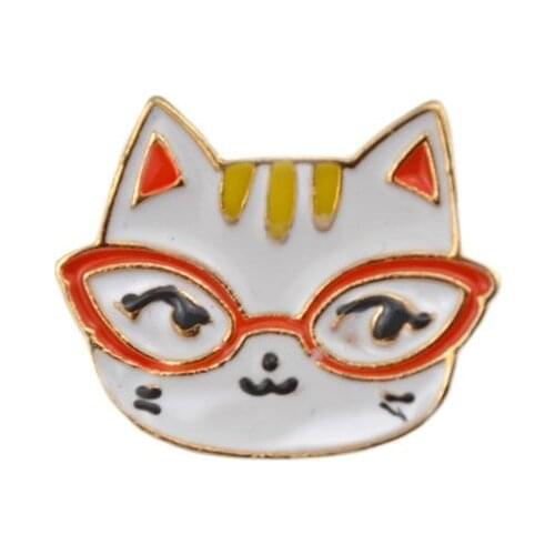 Mini Animal White Enamel Lovely Glasses Cat Brooch Pin JewelryDecoration Garment Accessories Small Cute