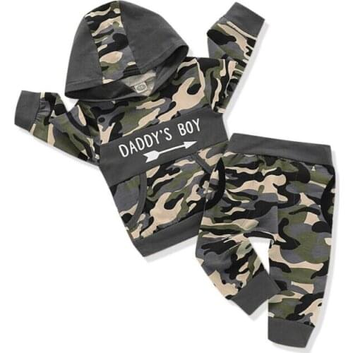 Fashion Camouflage Infant Baby Boys Autumn Clothes Hooded Sweatshirt+Long Pants Outfit 0-3Y