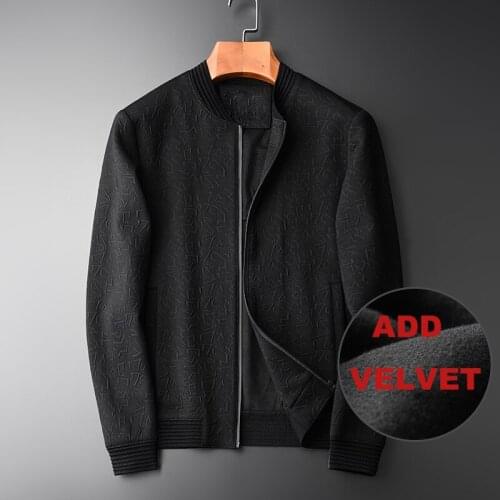 Composite Add Velvet Men Shirt Luxury Three-dimensional Knitted Stand Collar Mens And Coats Slim Fit Man Jackets