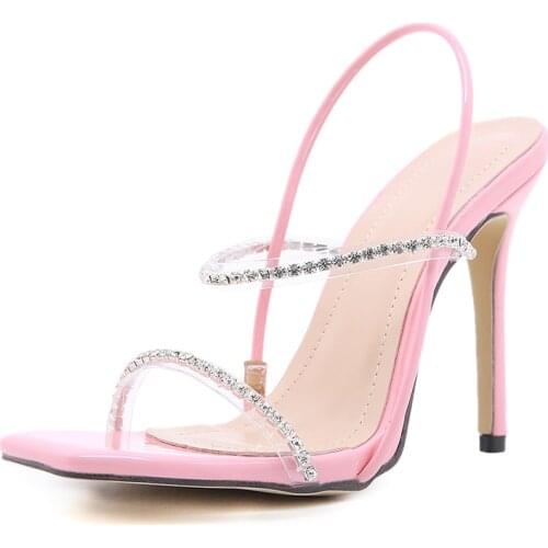 2021 New Bling Crystal Sexy Sandals For Women Open Toe Rhinestone Strap High Heels Ladies Wedding Party Pumps Black White