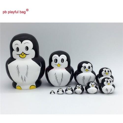 PB Playful bag Ten story Penguin Russian dolls wooden toy set crafts Valentines Day gift home decoration HG27