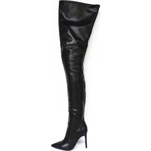 Lady Sexy Pants Waist Boots Pointed Toe Thin High Heel Neon Color Satin Women Boots Over The Knee Long Crotch Bootcuts size47