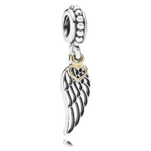 Genuine 925 Sterling Silver Bead Charm Gold Love Heart & Guidance Angel Pendant Beads Fit Pan Bracelet & Necklace Jewelry