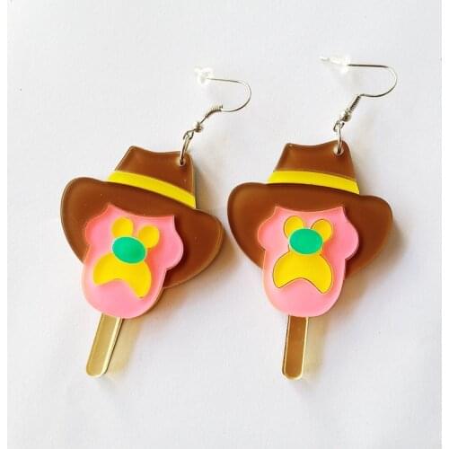 Exaggerated Creative Funny Ice Cream Hat Man Acrylic Earrings for Female Long Tassel Geometric Cute Drop Earrings Accessories