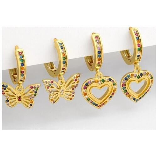 Butterfly multicolor Brass micro pave cz zircon cubic zirconia Hoop Earrings copper gold plated crystal women studs fg5h