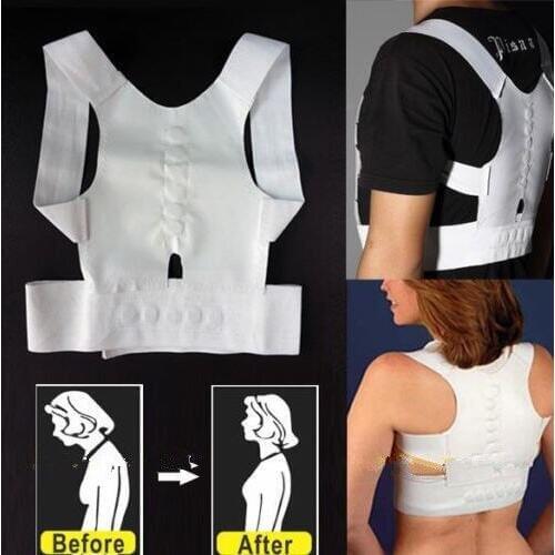 Adjustable Back Shoulder Support Brace Posture Corrector - White XL