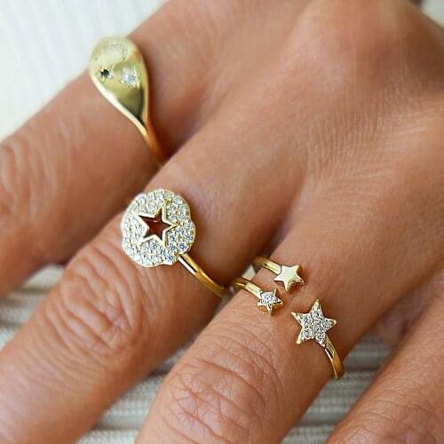 Luxury Micro Paved Thin Cubic Zirconia CZ Open Rings for Women Trendy Double-Layer Star Finger Ring Fashion Jewelry New 2021