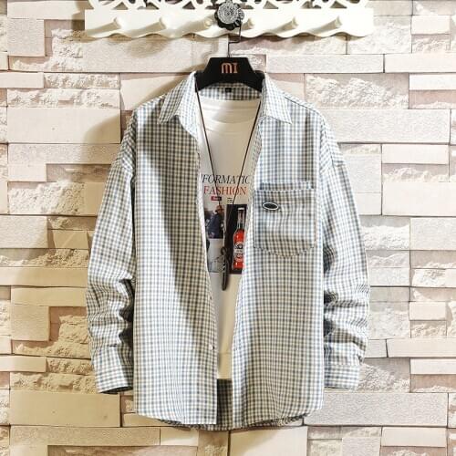 Autumn New Fashion Shirts Cotton Long Sleeve Turn-down Collar Plaid Korean Vintage Slim Fit Styles Loose Mens