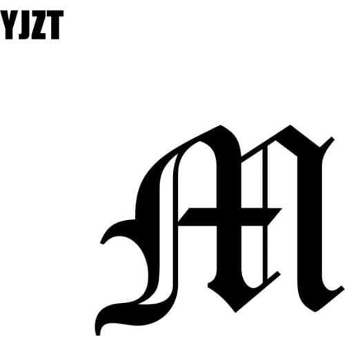YJZT 15CM*12.7CM Funny Old English Letter M Initial Personalities Vinyl Decal Car Window Sticker Black/Silver C11-0452