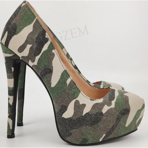 BERZIMER Women Heels Camouflage Platform Pumps High Heels Zapatos Sandals 4 Seasons Ladies Shoes Woman Large Size 39 43 44 52
