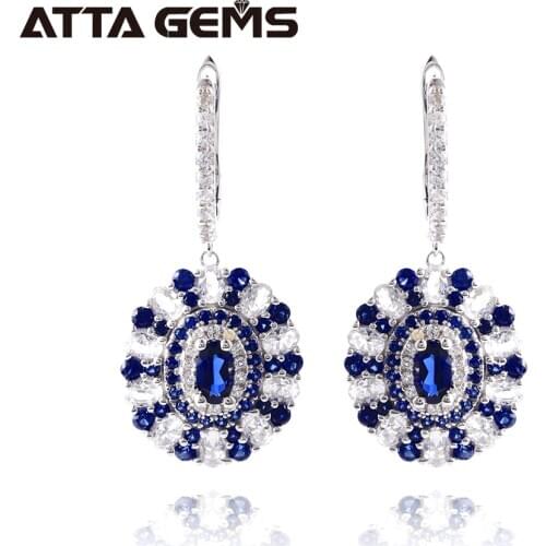 Blue Sapphire Classic Sterling Silver Drop Earring for Women Personal Jewerly Created Sapphire Charming Birthday Party Gifts