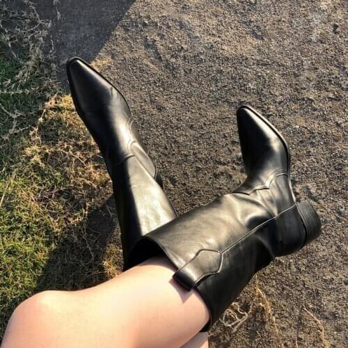 Autumn 2020 Ladies Boots Leather Thick Heel High Heel Ankle Boots Square Head Winter Fashion Short Boots Black White Size 33-42