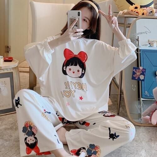 Women Sleepwear Loose Version Cotton Spring Nightgown Cartoon Plus Size XXXL Pajama Set Princess Style Pullover Pajamas