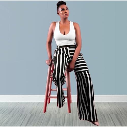 Fall 2021 Females Color Blocking Stripe Straight Wide Leg Trousers Comfortable Casual Bucket Pants Leisure Pocket Palazzo Pants