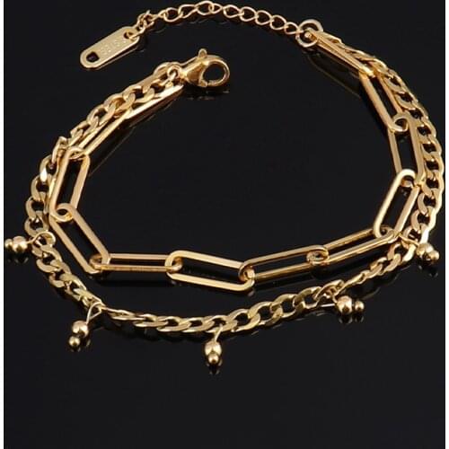 Punk Stainless Steel Bracelet For Women Charm Bracelet Double Layer Chain Bracelets Multilayer Bracelet Coin Pendant Bracelet