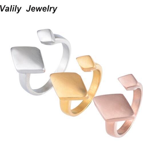 EdgLifU Simple Ring Stainless Steel Simple Silver Quadrangle Round Ring For Women Geometric Design Summer style Rings