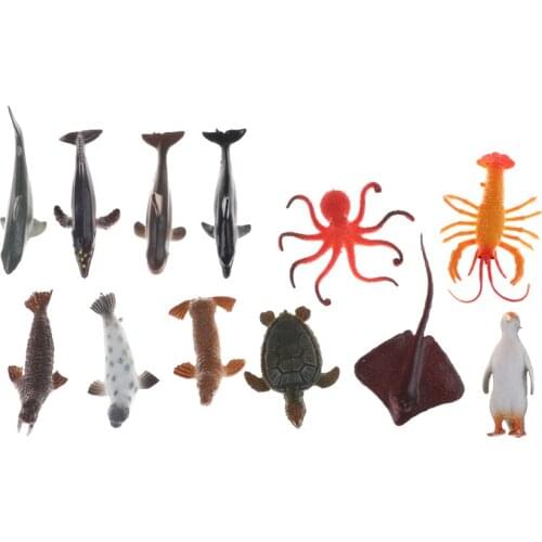 12Pcs/Set Plastic Sea Marine Animal Figures Ocean Creatures Sea Life Shark Whale Crab Kids Toy Fish Miniature