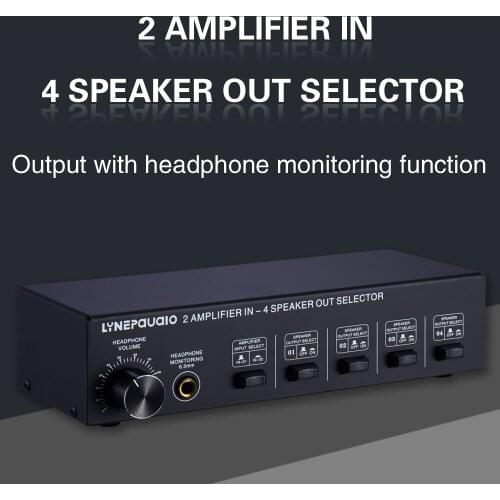 2 In 4 Out Power Amplifier Sound Switcher Speaker Switch Distributor Headphone Output Lossless