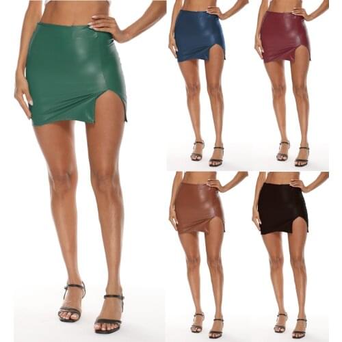 2021 New Mini Skirts Women Sexy PU Skirts Zipper Leather Asymmetrical Skirt 6colors
