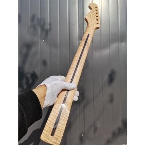 43# Tiger Flame Maple Guitar Neck 21 Fret 25.5inch Dark Yellow Pearl Dot Inlay DIY