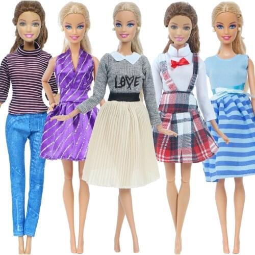 5 Set Mixed Outfit Swimsuit Blouse Shirt Pants Suspender Skirt Fashion Casual Wear Clothes Accessories for Barbie Doll Kids Toys
