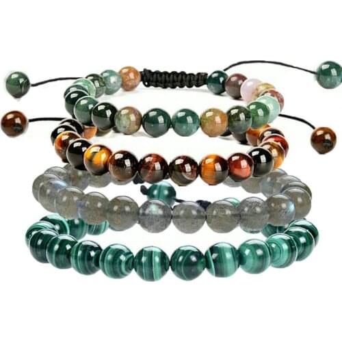 8MM Stone Beads Bracelet Men Natural Moonstone Tiger Eye Stone Bracelet Chakra Healing Energy Bracelets For Women Men Jewelry