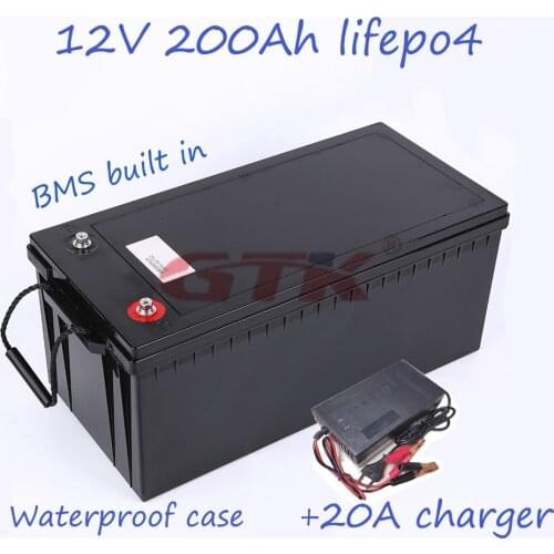 12V lifepo4 battery 200ah Rechargeable Battery RV battery with BMS for fishing boat motor and Inverter Solar energy +20A charger